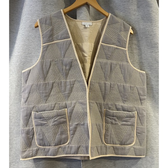 Pure Jill Elements J‎ Jill Womens Quilted Vest Gray Beige L Dobby Argyle - Picture 1 of 5